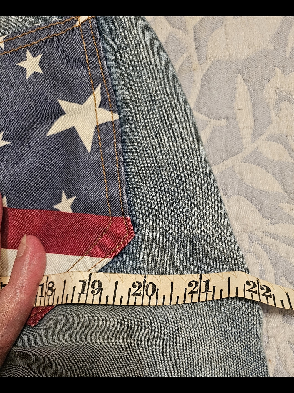 Merona Light Blue Wide-Leg Jeans with Flag Pocket - Blue, Red, White - Picture 6 of 8